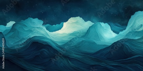 Wallpaper Mural Abstract Landscape Depicting Mountains Under a Starry Night Sky, Artistic Rendered Illustration Torontodigital.ca