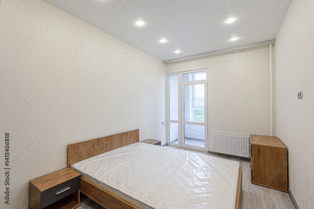 Fototapeta premium interior room apartment bedroom with bed, cozy place to sleep and relax