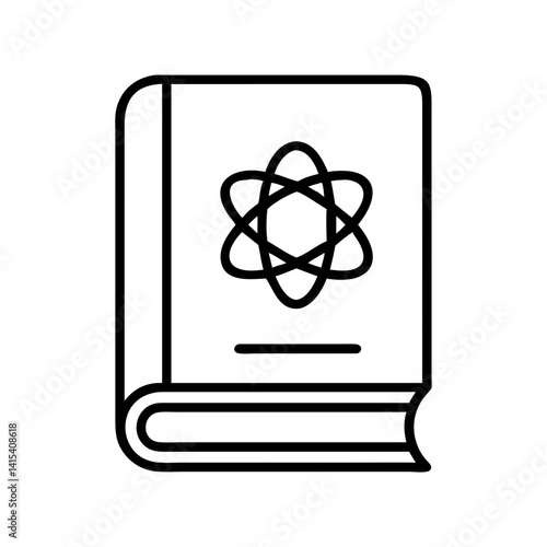 Science textbook icon vector, education book with atom symbol, physics and chemistry study guide