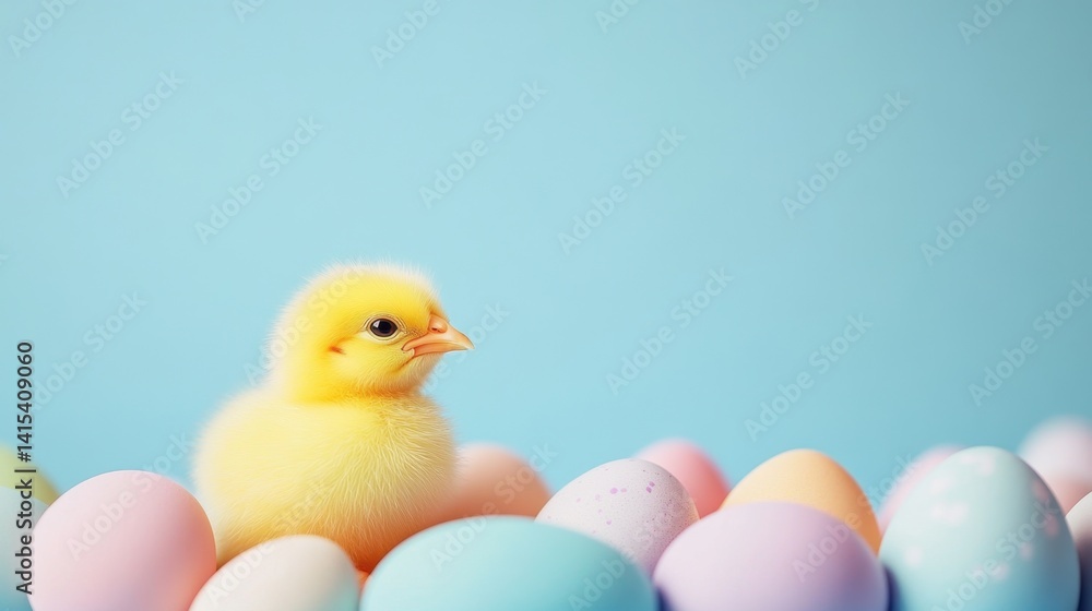 Yellow easter baby chicks and eggs, small fluffy newborn poultry with beak, feather, cute and little, isolated in studio, represent new life on the farm Yellow easter baby chicks and eggs, small fluffy newborn poultry with beak, feather, cute and little, isolated in studio, represent new life on the farm