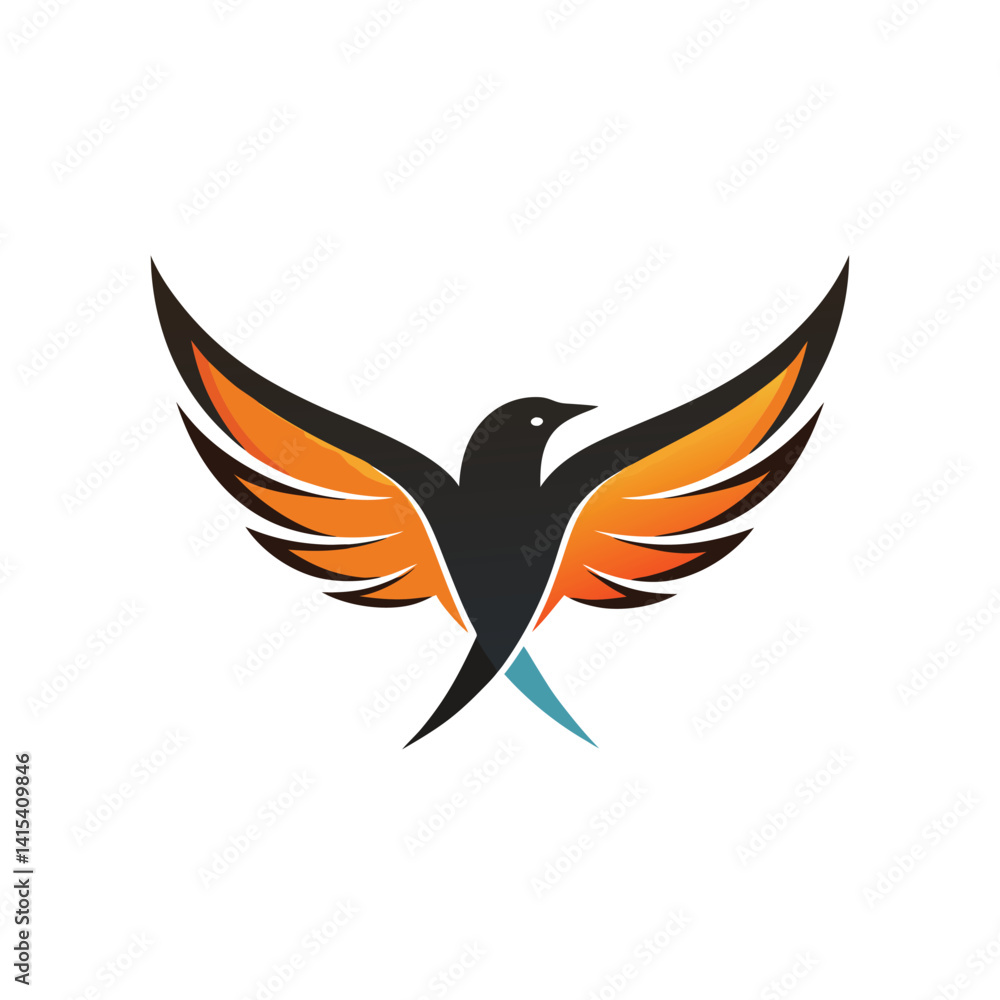 Obraz premium minimalist bird with open wings logo icon on white