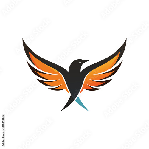 minimalist bird with open wings logo icon on white