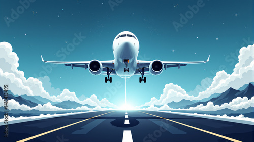 Airplane Taking Off into a Bright Sky