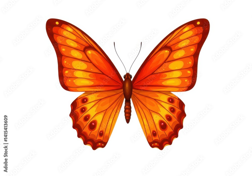 Obraz premium Illustration of a vibrant orange monarch butterfly isolated on white background