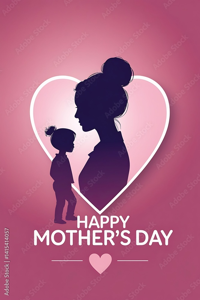 Mother and Child Silhouette in Heart Pink Gradient Mother’s Day Illustration with Love Symbol Mother and Child Silhouette in Heart Pink Gradient Mother’s Day Illustration with Love Symbol
