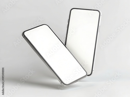 Floating Smartphone Mockup. Two blank smartphones positioned in a floating arrangement against a minimal background. photo
