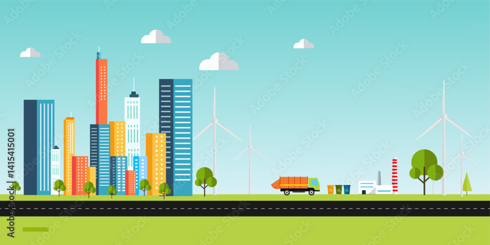 Obraz premium modern smart urban city skyline with zero waste