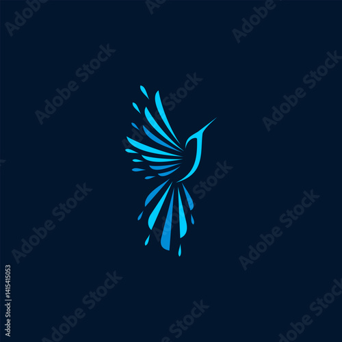 Colibri Logo isolated on dark blue background. Design colibri for logo, Simple and clean flat design of the colibri logo template. Suitable for your design need, logo, illustration, animation.