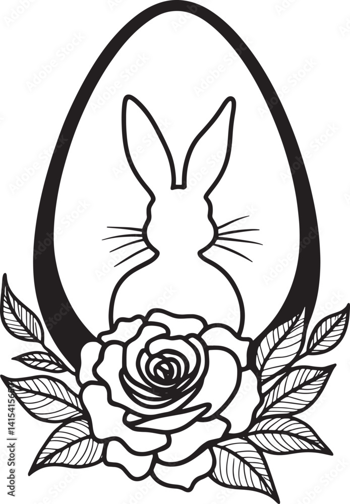 Fototapeta premium Easter Bunny Silhouette With Rose Flower Illustration