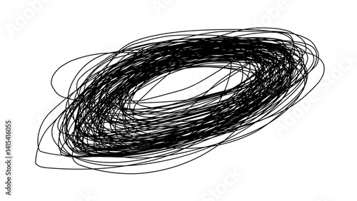 Abstract hand-drawn black scribble in freeform shape  
