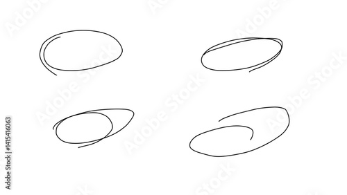 Hand-Drawn Scribbles in Various Curved Shapes on White Background  