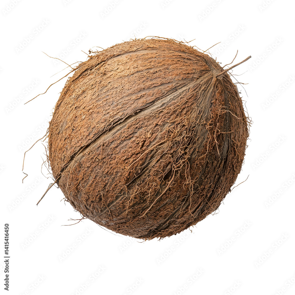 Fresh Coconut Shell with Natural Texture and Fiber, Isolated on White Background Fresh Coconut Shell with Natural Texture and Fiber, Isolated on White Background