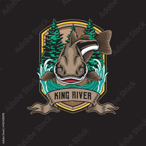Vector Illustration of Catfish with Vintage Retro Illustration Available for Logo Badge