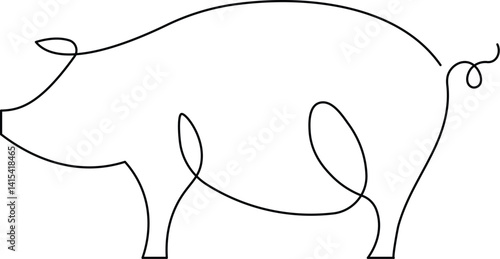 Pig in Continuous Line Art Drawing Style. Abstract Pig Silhouette in Minimalist Black Linear Design, Isolated on White Background