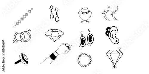 jewelry Doddle collection, Jewel background collection,Human Drawn Design,shiny jem doodle set,necklace icon,diamond for background design. 