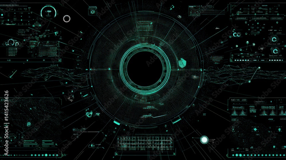 Cyberpunk Digital Interface: Teal Glowing HUD Display Cyberpunk Digital Interface: Teal Glowing HUD Display