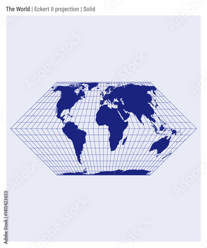 World Map. Eckert II projection. Solid style. High Detail World map for infographics, education, reports, presentations. Vector illustration.