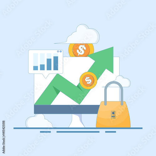 sales increase concept. business increase, revenue and sales result. profit and success. progress in revenue increase, sales increase drastically. flat style design illustration.