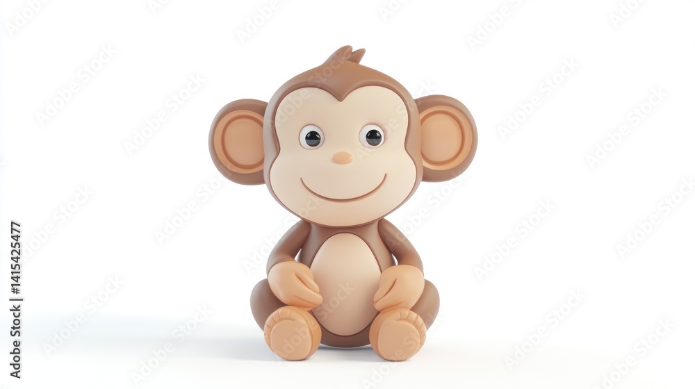 Obraz premium monkey toy 3d rendering isolated on white background. Cartoon plastic style icon