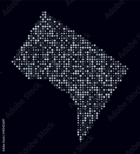 District of Columbia, shape of the state built of colored cells. Digital style map of the District of Columbia on dark background. Small size circle blocks. Classy vector illustration.