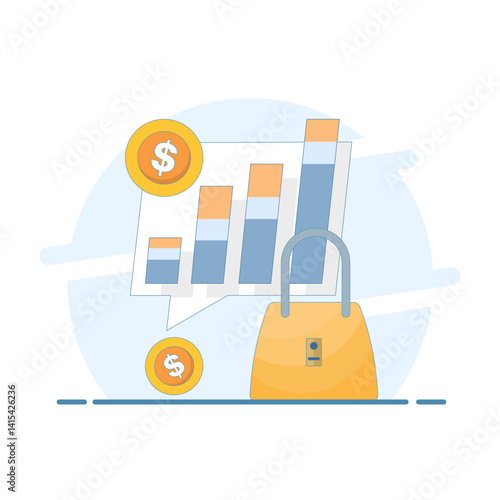 sales increase concept. business increase, revenue and sales result. profit and success. progress in revenue increase, sales increase drastically. flat style design illustration.