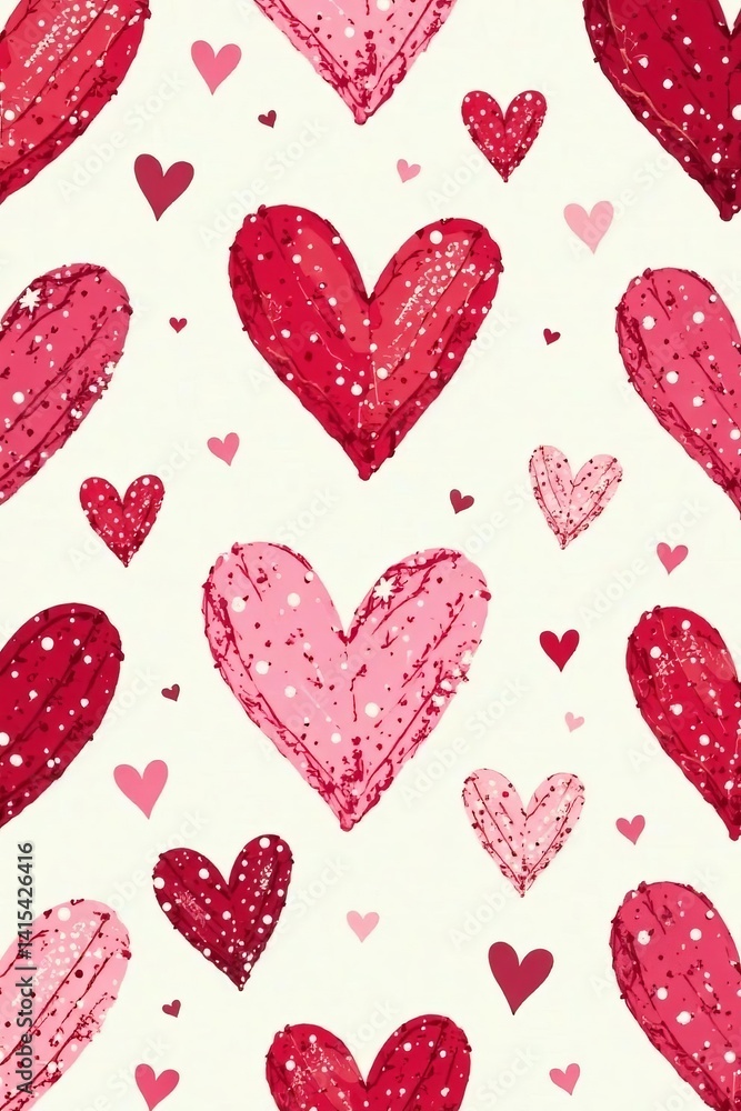 Hand-drawn heart doodles in a seamless pattern for Valentine's Day decor, festive, holiday, cute Hand-drawn heart doodles in a seamless pattern for Valentine's Day decor, festive, holiday, cute
