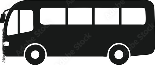 A clean, easily editable vector graphic showcasing a black silhouette of a bus.