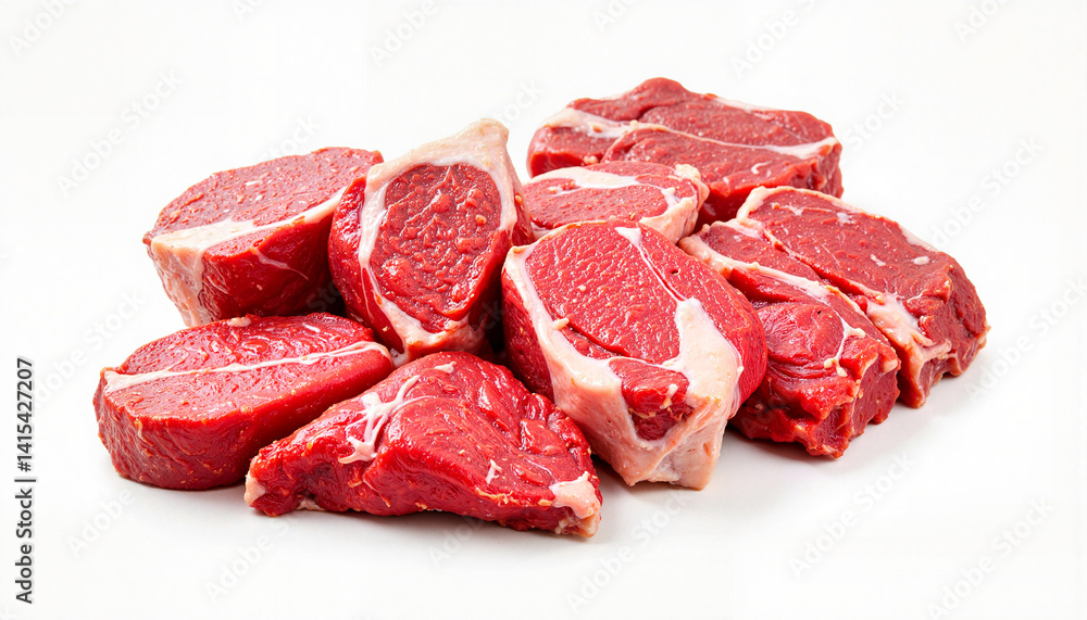 Fresh beef cuts arranged on a white background Fresh beef cuts arranged on a white background