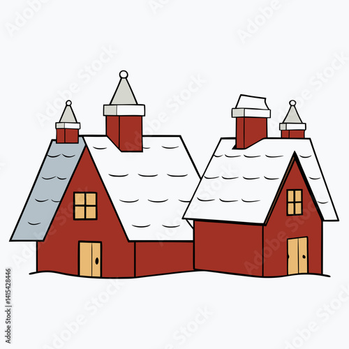 snowy rooftops on white