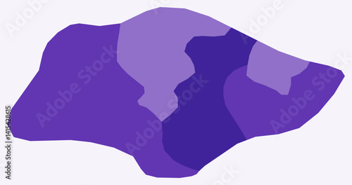 Map of Singapore with regions. Just a simple country border map with region division. Deep purple color palette. Flat Republic of Singapore shape with administrative division. Vector illustration.