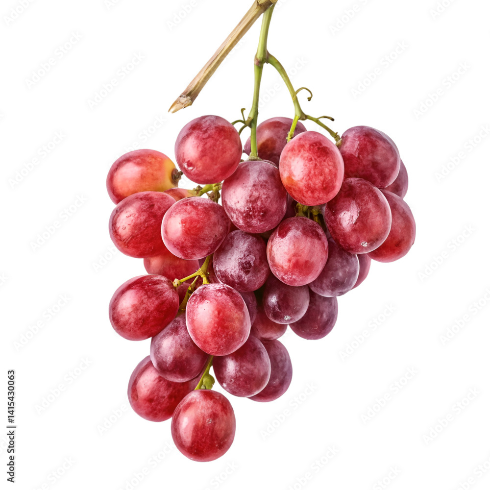 Fototapeta premium Small bunch of red grape hanging isolated on white background