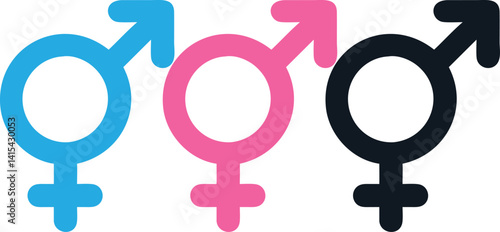 A clean and minimalist image of the male and female gender symbols in vibrant pink and blue against a plain white background.