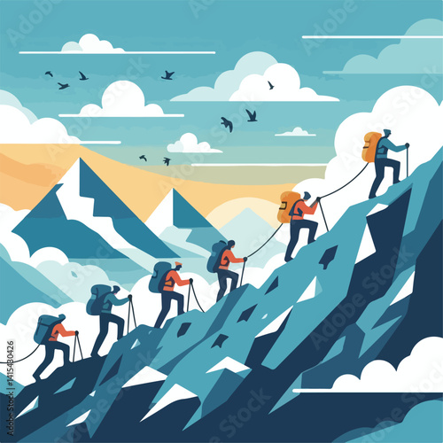 Wallpaper Mural vector image of a person climbing a mountain Torontodigital.ca