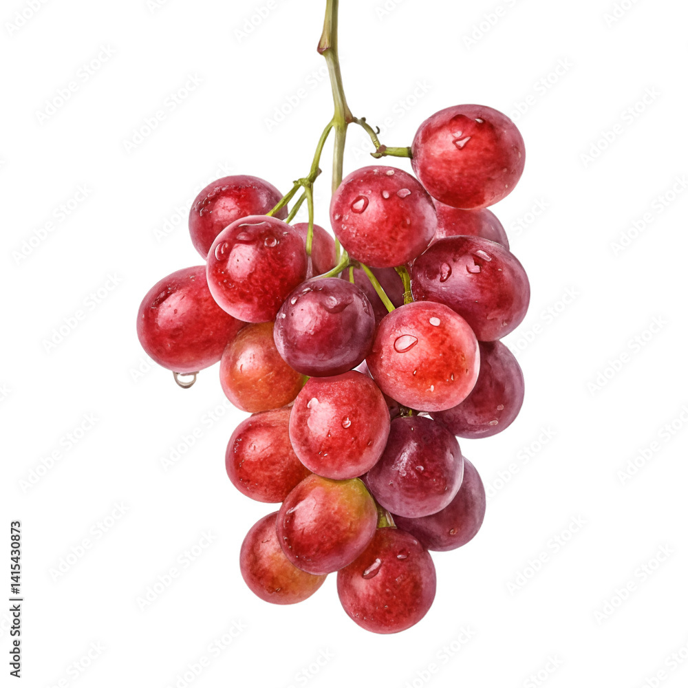 Fototapeta premium Small bunch of red grape hanging isolated on white background