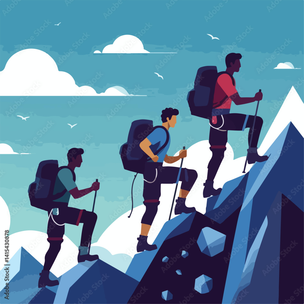 Fototapeta premium vector image of a person climbing a mountain