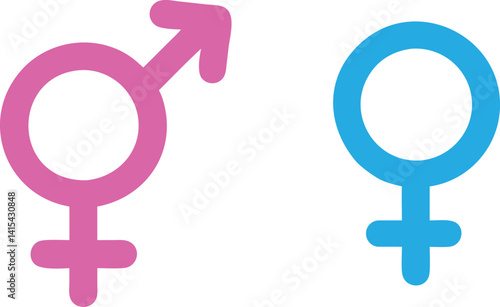 A clean and minimalist image of the male and female gender symbols in vibrant pink and blue against a plain white background.