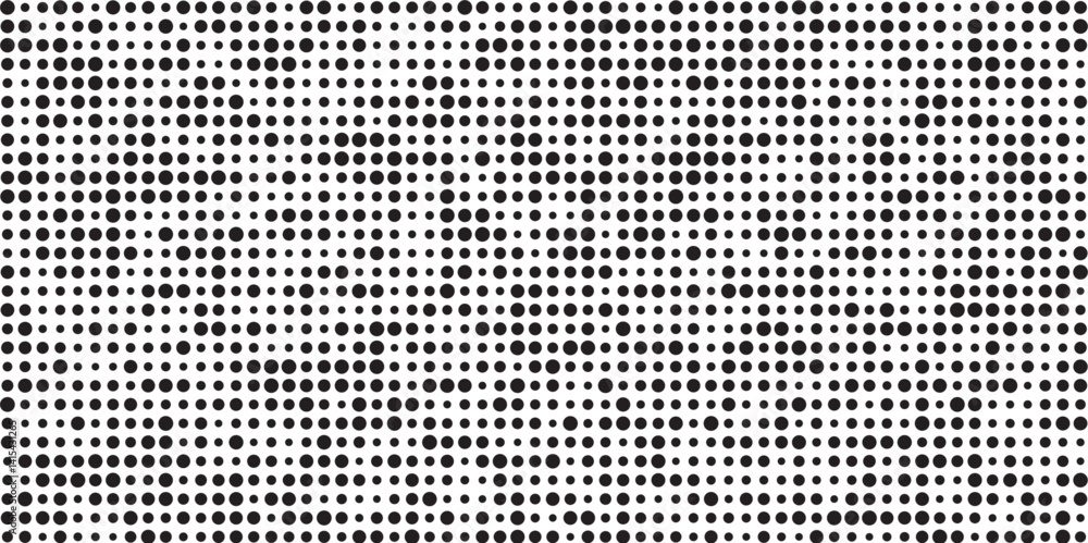 Doted halftone textured abstract pattern background. Monochrome halftone background with dots. Geometric abstract background of random sized dots. Pop Art circle comic pattern. Abstract geometric art.