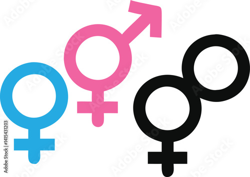 A clean and minimalist image of the male and female gender symbols in vibrant pink and blue against a plain white background.