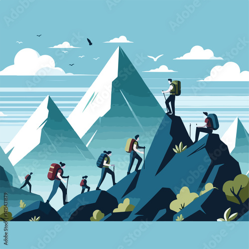 vector image of a person climbing a mountain