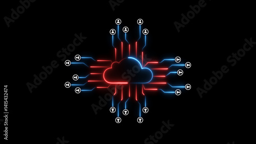 Cloud Computing for data storage and transfer for safety Isolated on Black Background