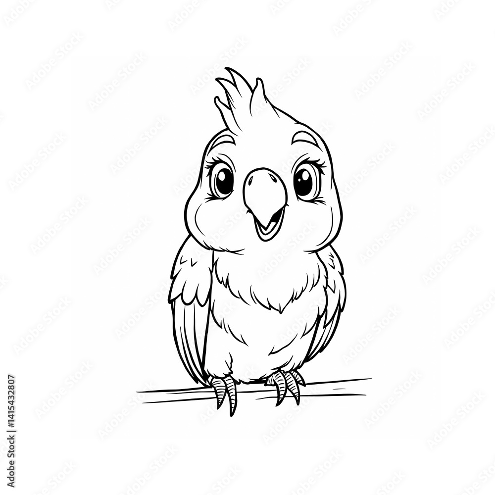 Fototapeta premium A parrot black line colouring page sketch isolated on white background