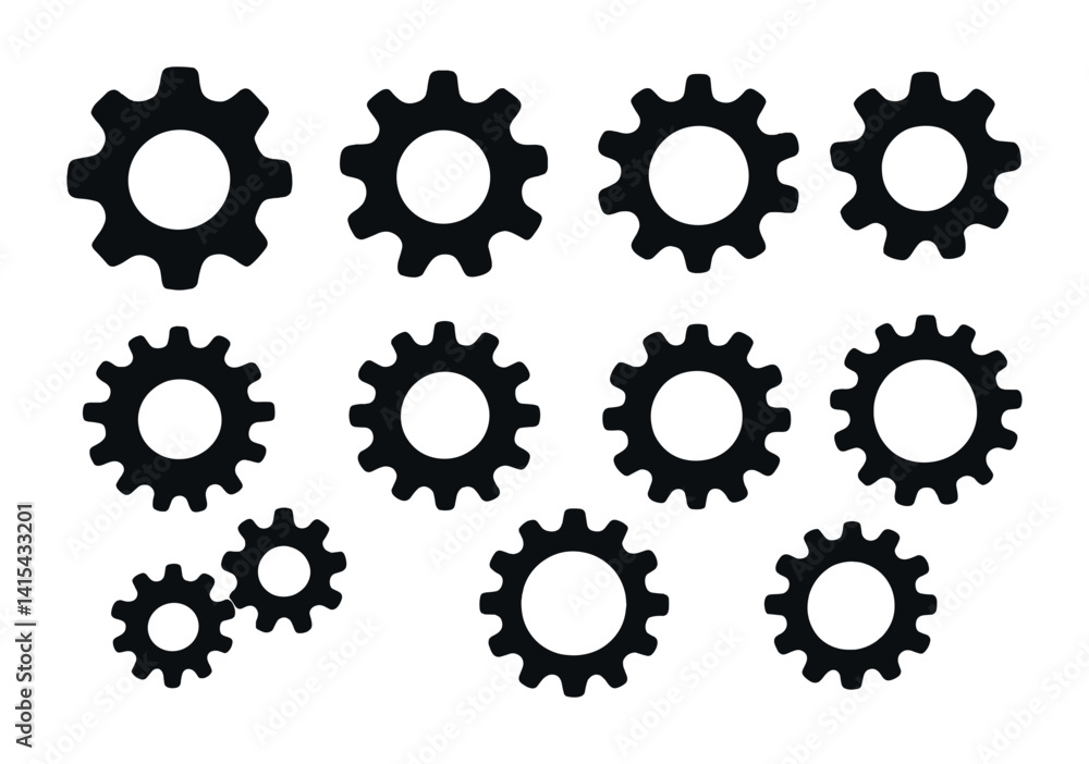 Comprehensive gear icons set: mechanical elements in flat design for engineering projects Comprehensive gear icons set: mechanical elements in flat design for engineering projects