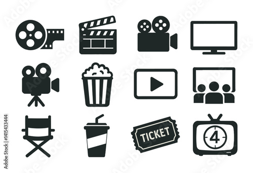 Cinema and entertainment icon set: classic movie and film symbols for digital use