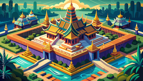 Bangkok, Thailand, Aerial View of Pavilion of the Enlightened at Ancient Siam