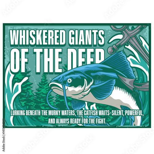 Vector Illustration of Catfish with Vintage Retro Illustration Available for Poster