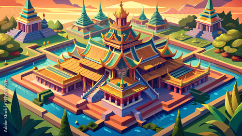 Bangkok, Thailand, Aerial View of Pavilion of the Enlightened at Ancient Siam
