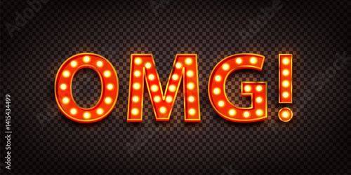 Vector realistic isolated neon sign of OMG on transparent background.