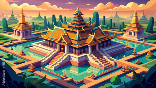 Bangkok, Thailand, Aerial View of Pavilion of the Enlightened at Ancient Siam