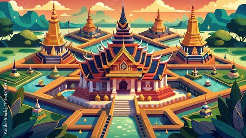 Bangkok, Thailand, Aerial View of Pavilion of the Enlightened at Ancient Siam