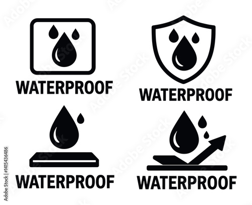 Waterproof icon set: linear style symbols for protection and durability